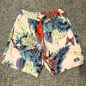 SAXX Oh Buoy 2N1 Volley 7" Swim Shorts Mens S Tropical Floral Toucan